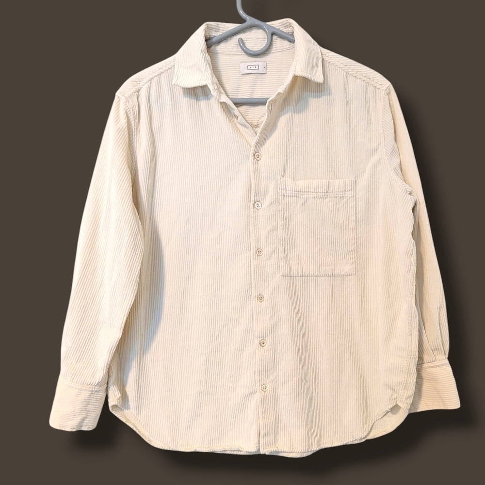 AYR Cream 100% Cotton Long Sleeve Button-Down The Deep End Corduroy Shirt SM
